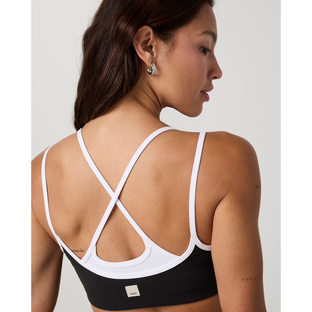 Vuori Daily Layered Sports Bra Crop Tank Black White Trim S Small 14" Pit To Pit
